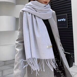 Cozy Lambswool Scarf Soft Oversized Wrap Winter Minimalist Light Dusty Blue